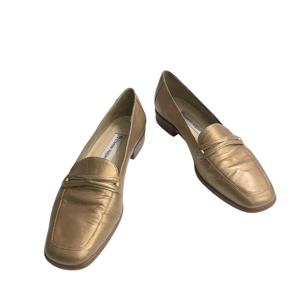 Etienne Aigner Stella Gold Leather Loafers Sz 7M, Y2K, 90’s, preppy